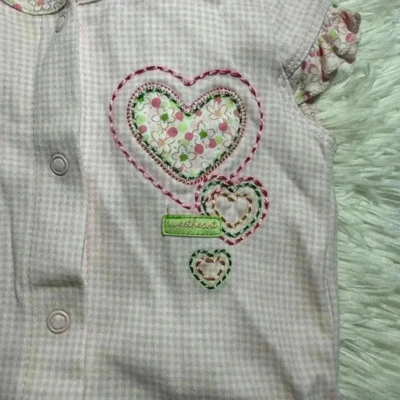 GIRLS 9 Months 1-Piece Bodysuit Pink Gingham-Flower Trim & Ruffle - Picture 5 of 6